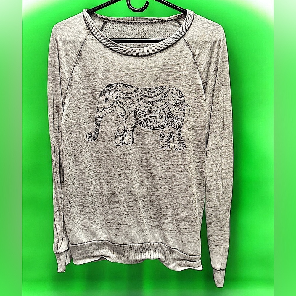 Gray Elephant Print Women's thin SOFT long sleeve top MEDIUM